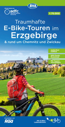 ADFC-Regionalkarte Traumhafte E-Bike-Touren im Erzgebirge, 1:75.000, mit Tagestourenvorschlägen, rei