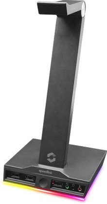 SPEEDLINK EXCELLO Illuminated Headset Stand, 3-Port USB 2.0 Hub, integrated Soundcard, black