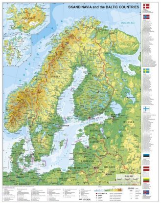Skandinavien und Baltikum physisch. Stiefel Wandkarte Kleinformat Scandinavia and the Baltic Countri
