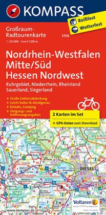 KOMPASS Großraum-Radtourenkarte 3706 Nordrhein-Westfalen Mitte/Süd, Hessen Nordwest, 1:125.000