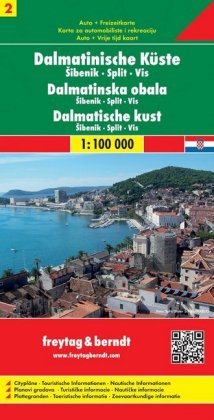 Dalmatinische Küste, Sibenik - Split - Vis, Autokarte 1:100.000. Dalmatinska obala. Dalmatische kust