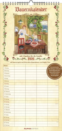 Alpha Edition - Bauernkalender Familienplaner 2026 - Wandkalender 22×45 cm mit 4 Spalten, Bauernweis