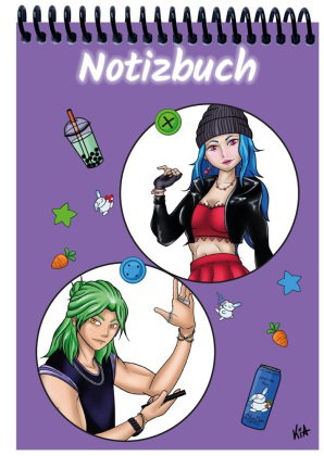 A 4 Notizblock Manga Quinn und Enora, lila, blanko