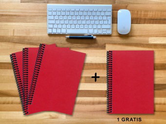 A 4 Notizbuch - Set, 3+1 gratis, Luxury 80 Seiten ROT JUPITER GLITTER-OPTIK, kariert 5x5mm
