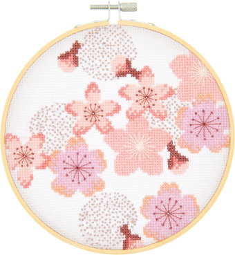 Stickpackung Kirschblüten, Bild Ø 15 cm, gezählter Kreuzstich