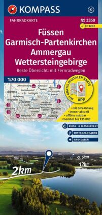KOMPASS Fahrradkarte 3350 Füssen, Garmisch-Partenkirchen, Ammergau, Wettersteingebirge 1:70.000