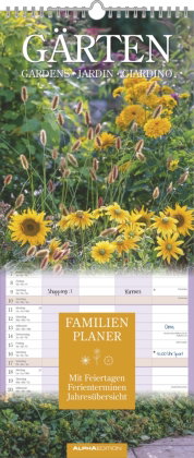 Alpha Edition - Gärten 2026 - Familienkalender 19,5×45 cm mit 5 Spalten & Gartenmotiven, dekorativer