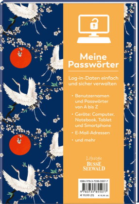 Meine Passwörter. Ein Eintragebuch für Ihre Zugangsdaten, das Sie einfach in Ihrem Bücherregal verst