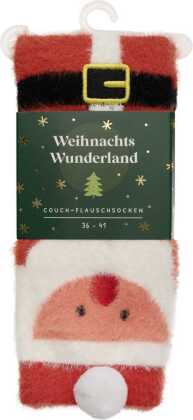 Weihnachtswunderland, Couch-Flauschsocken, Santa Claus, Größe 36-41