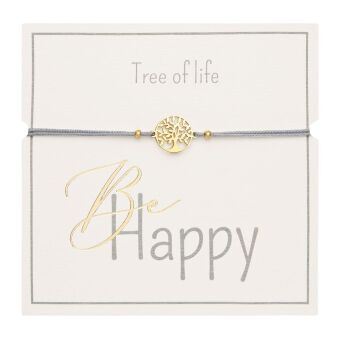 Armband - "Be Happy" - vergoldet - Baum des Lebens