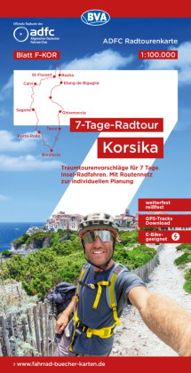 ADFC-Radtourenkarte F-KOR 7-Tage-Radtour Korsika, 1:100.000, reiß- und wetterfest, E-Bike geeignet,