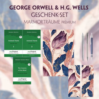 George Orwell & H.G. Wells Geschenkset - 3 Bücher (mit Audio-Online) + Marmorträume Schreibset Premi