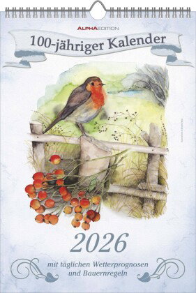 Alpha Edition - 100-jähriger Kalender 2026 - Wandkalender 23,7×34 cm mit täglichen Wetterprognosen,