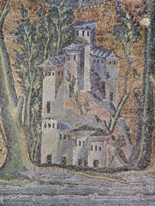 Arabischer Mosaizist um 715 - Mosaik der Westmauer der Großen Moschee in Damaskus, Flußlandschaft -