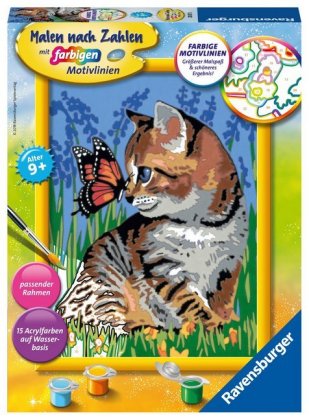 CreArt, Malen nach Zahlen Kinder - Katze mit Schmetterling