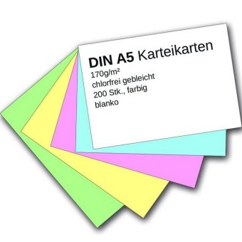 Karteikarten 200 Stück A5 farbig blanko