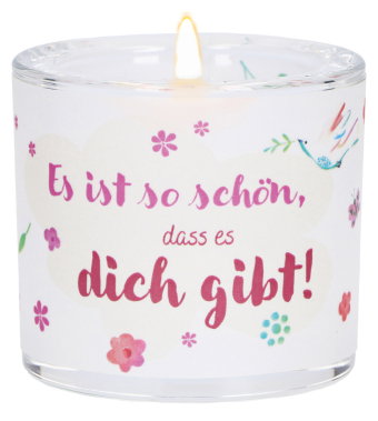 LichtMoment "Es ist so schön ..." Glas-Windlicht mit bunten Blumen