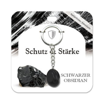 Schwarzer Obsidian Trommelstein Schlüsselanhänger